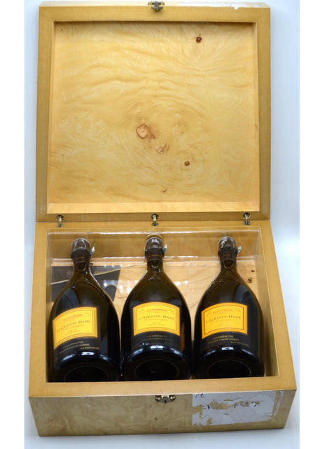 1988, 1989, 1990 Veuve Clicquot Vintage Brut Champagne, La Grande Dame [Trilogie La Grande Dame 3 bottle vertical wood gift case]
